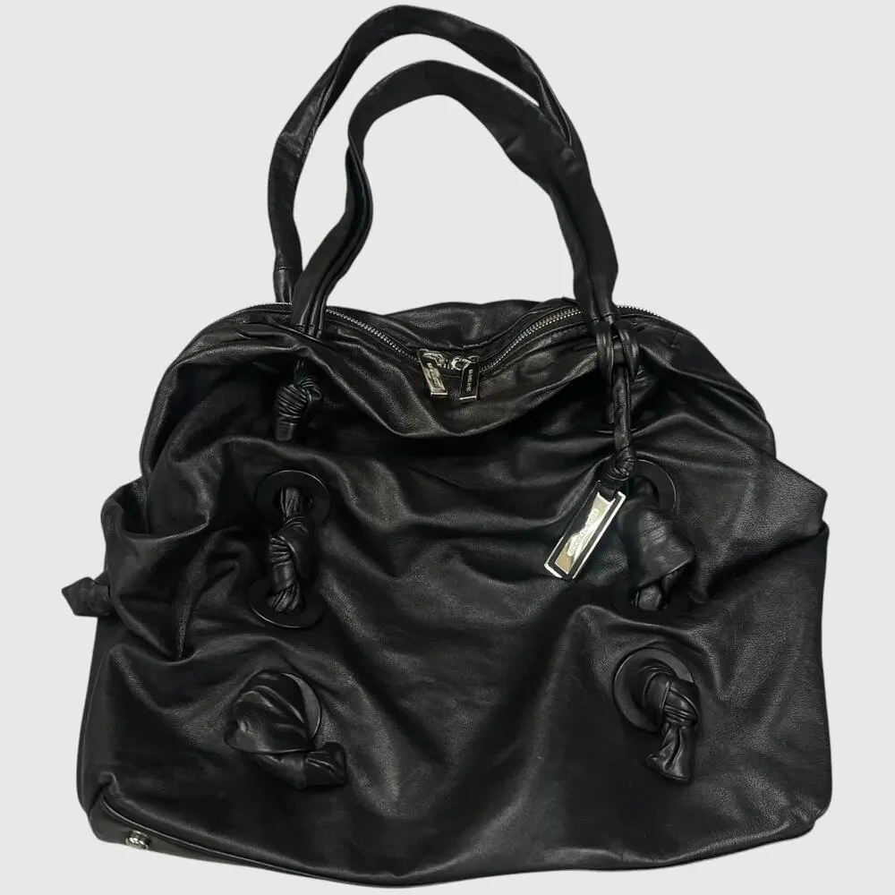 Michael Kors Collection Zuma Large Slouchy Knotted Satchel Black Leather